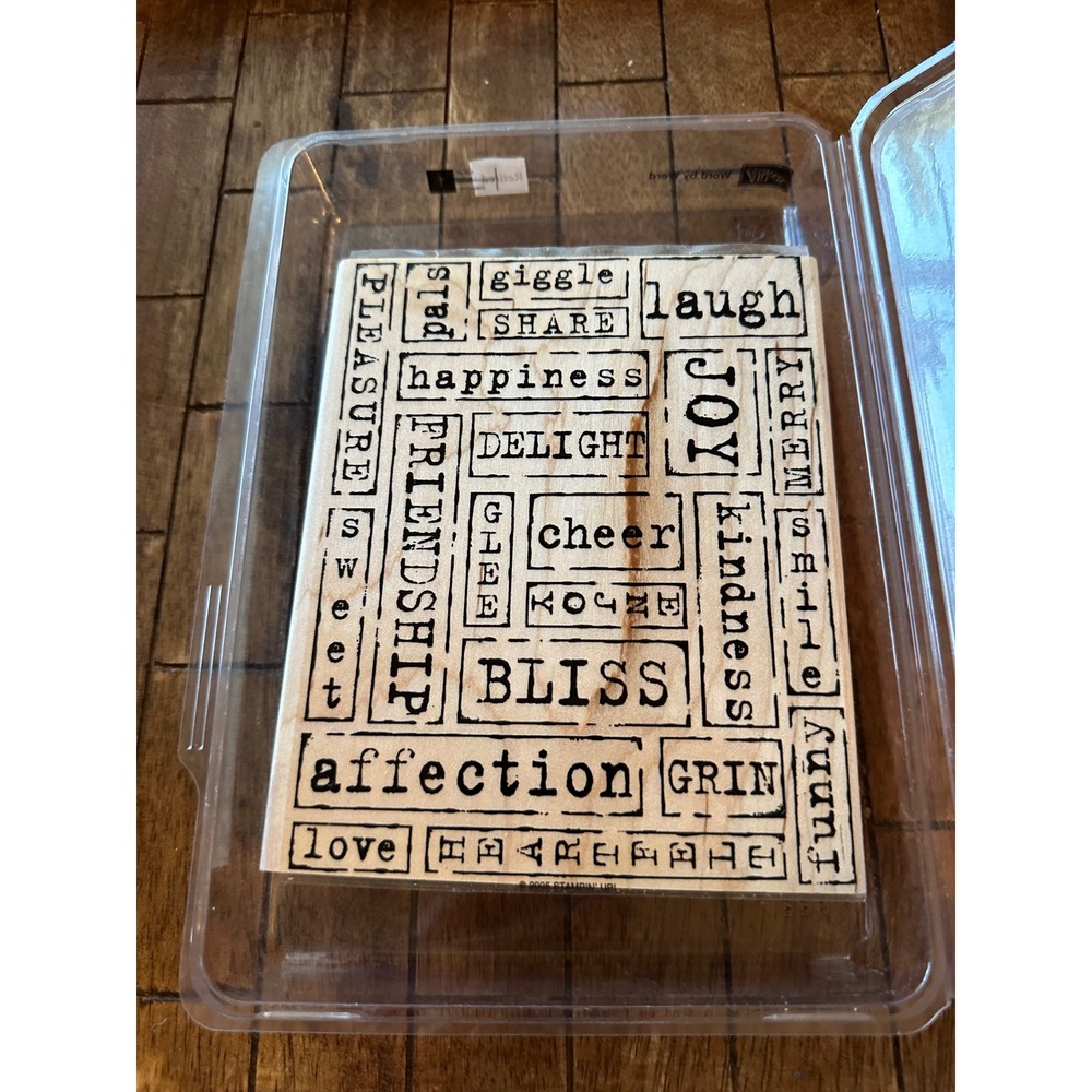 Stampin Up Word by Word Retired Wood Mount Rubber Stamp Background Collage 2005